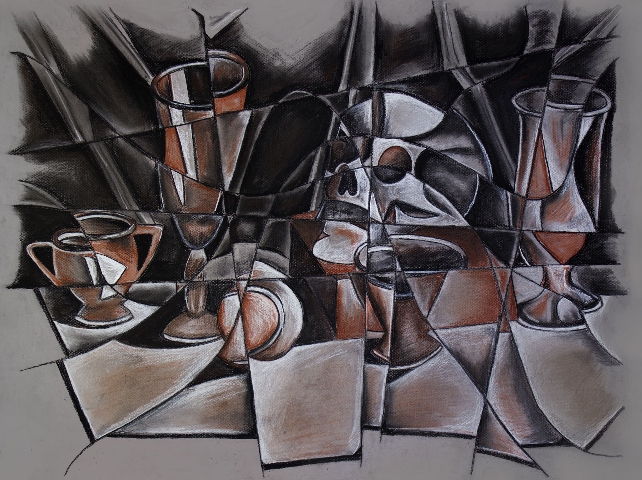 Cubist charcoal drawing